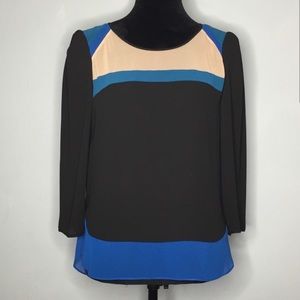 Bcbg MaxAzria blue black cream color block blouse